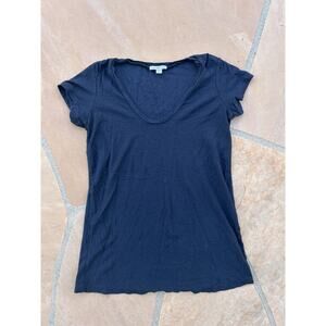 JAMES PERSE Shirt Womens Size 2 Blue Standard Slub Tee Deep Scoop Neck S/S